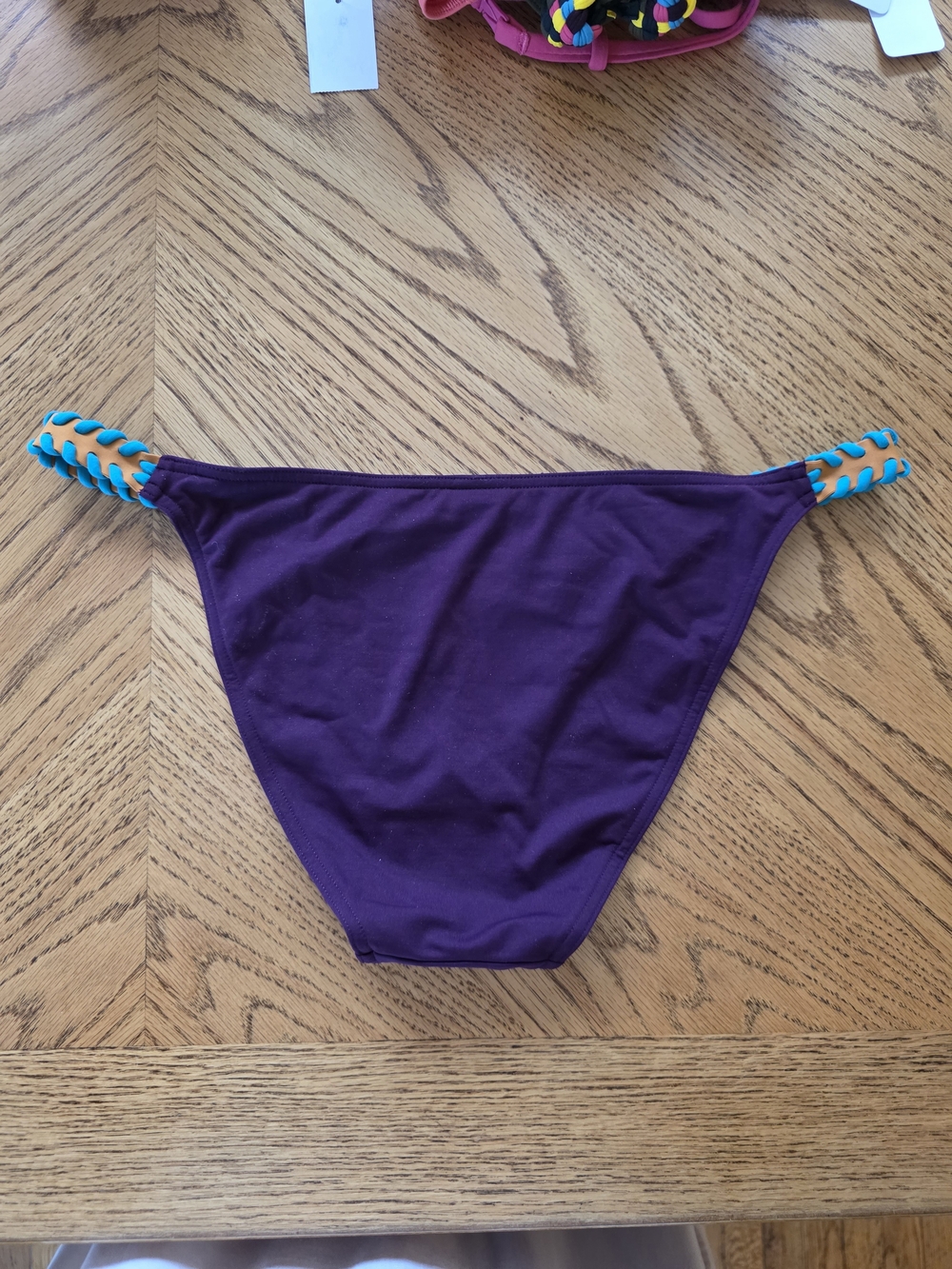 Eres Women's Plum Bikini Bottom with Turquoise Braided Sides - Picture 2 of 3